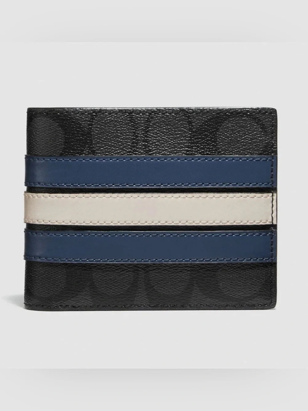 Coach Men’s Black Wallet with Blue and Cream Stripe Detail